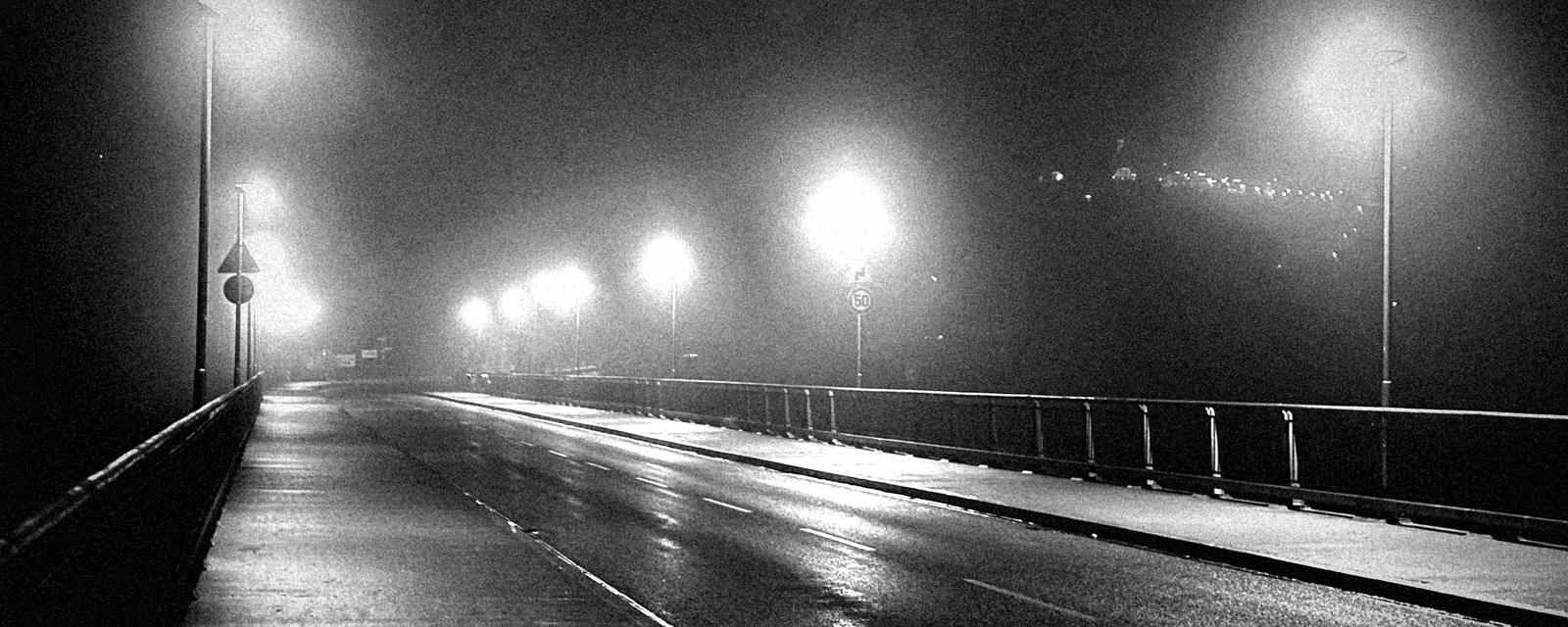 Road at night in fog